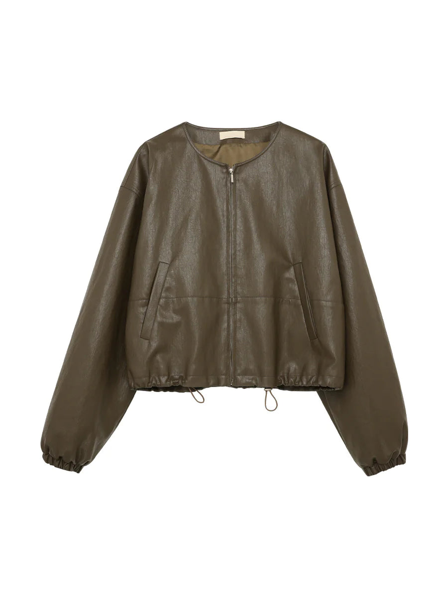 Drawstring High-Grade PU Leather Jacket