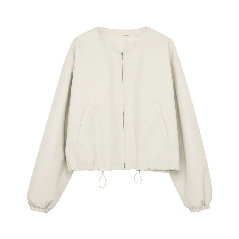 Drawstring High-Grade PU Leather Jacket