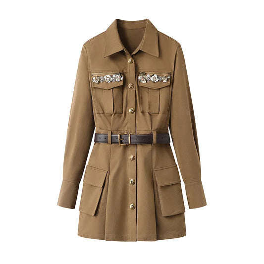 Casual Fashion Work Clothes Style Urban Belt Dress