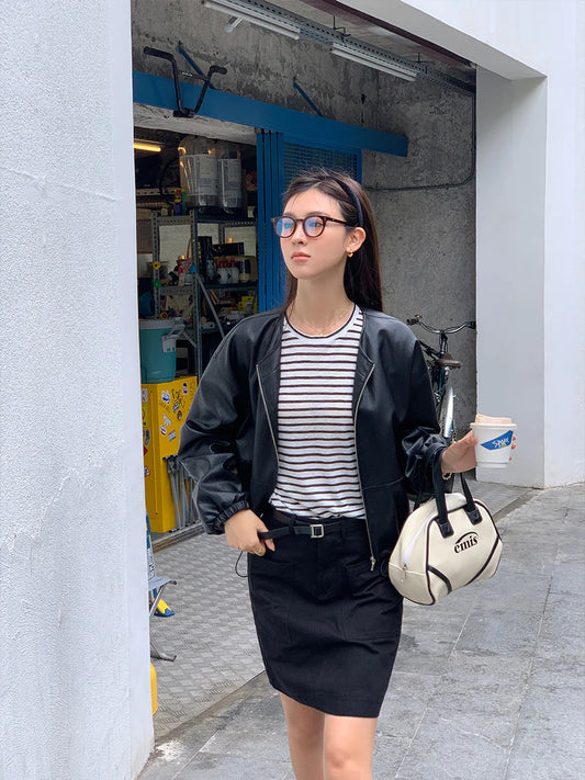 Drawstring High-Grade PU Leather Jacket
